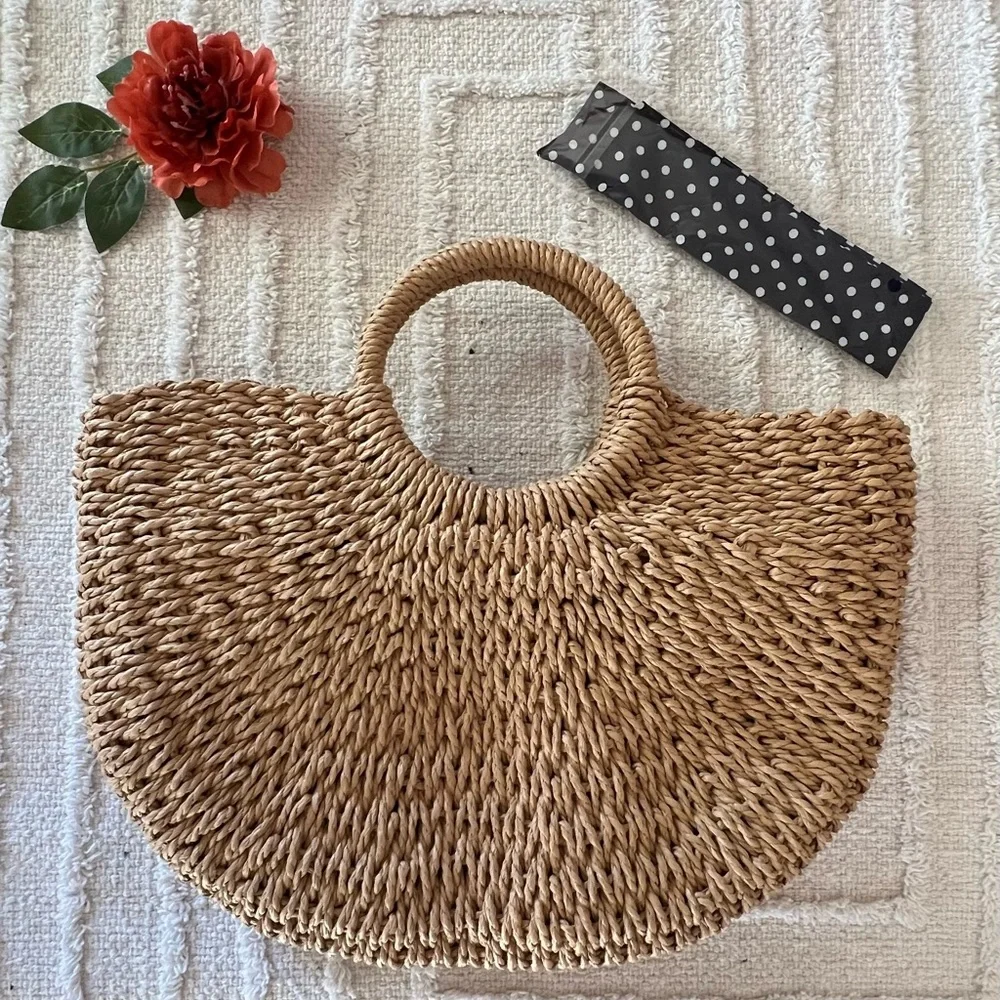 Summer large beach handmade rattan straw tote bag